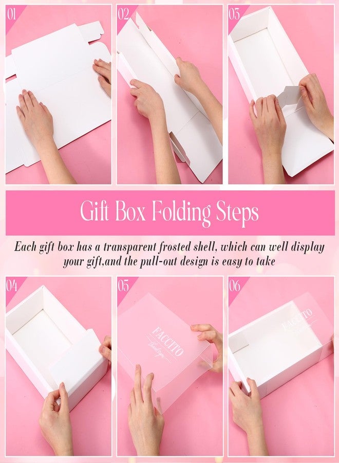 Faccito 8 Pcs Thank You Gift Boxes with Window Bulk 9.8x5.9x2.4 Inch Clear Bridesmaid Proposal Box with Pink Ribbon, White Bows, Double Sided Clear dot for Wedding, Packaging, Present, Birthday - Image 3